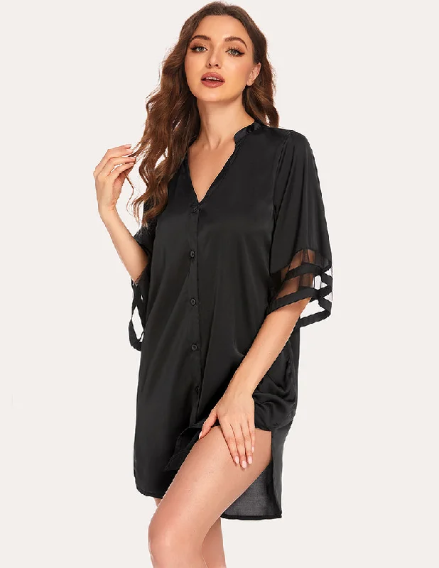 Ekouaer Satin 3/4 Bell Sleeve Nightdress