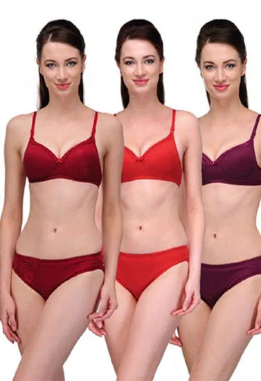 Elegant Solid Color Bra Sets ( Pk of 3)