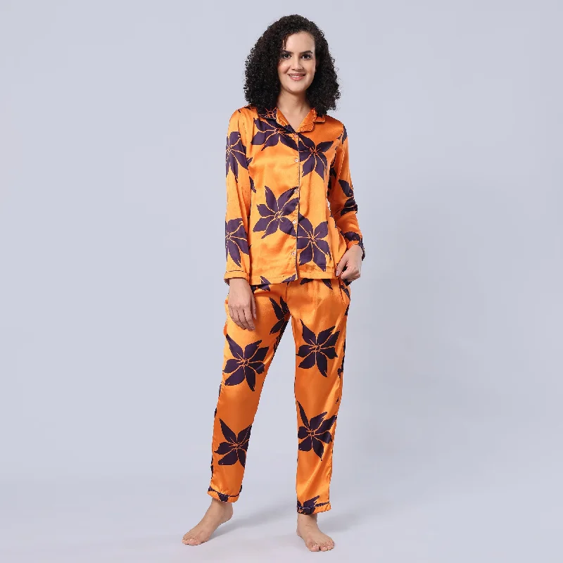 evolove Women Satin Short Sleeve Top and Pyjama Nightsuit Set