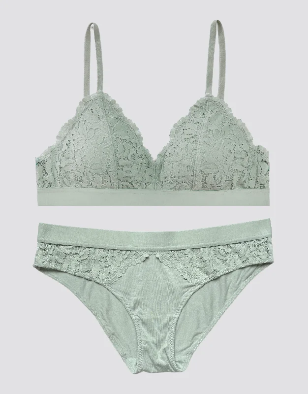 Lace Triangle Bralette Set - Mint