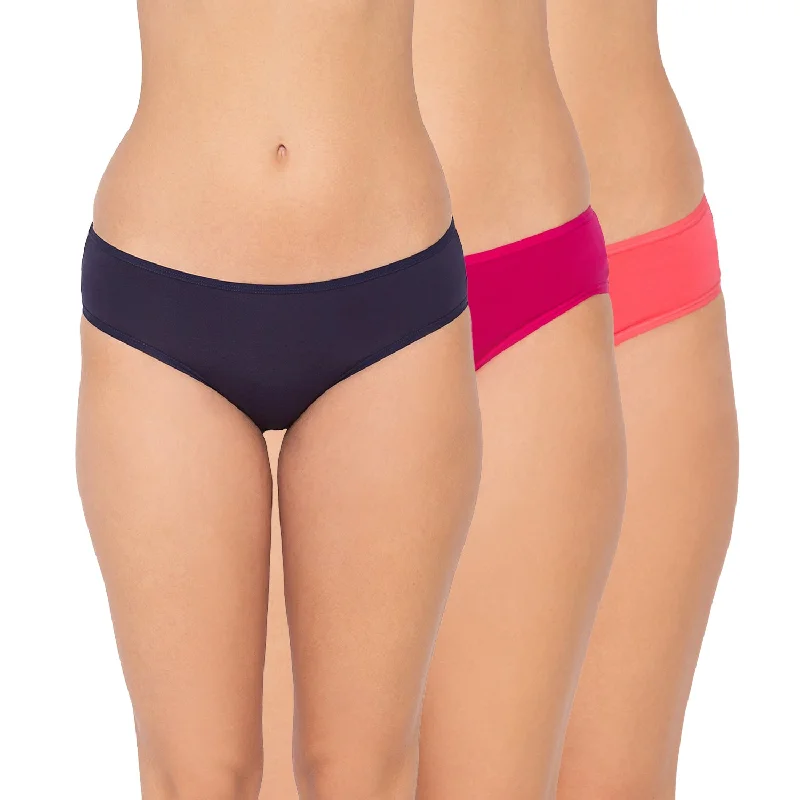 Navy Blue | Dark Pink | Coral Candyskin Women's  Cotton Hipster Panty (Pack of 3) - CSHIN03