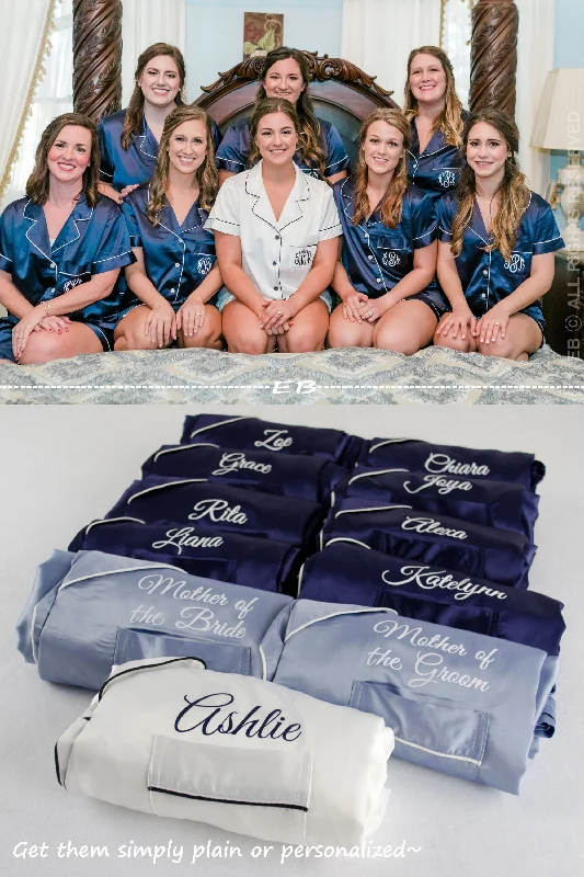 Navy, dusty blue personalized PJ Set, bridesmaid pajamas, PJ shirt and shorts, custom initial PJs, bridal party PJs, monogram PJs, slumber