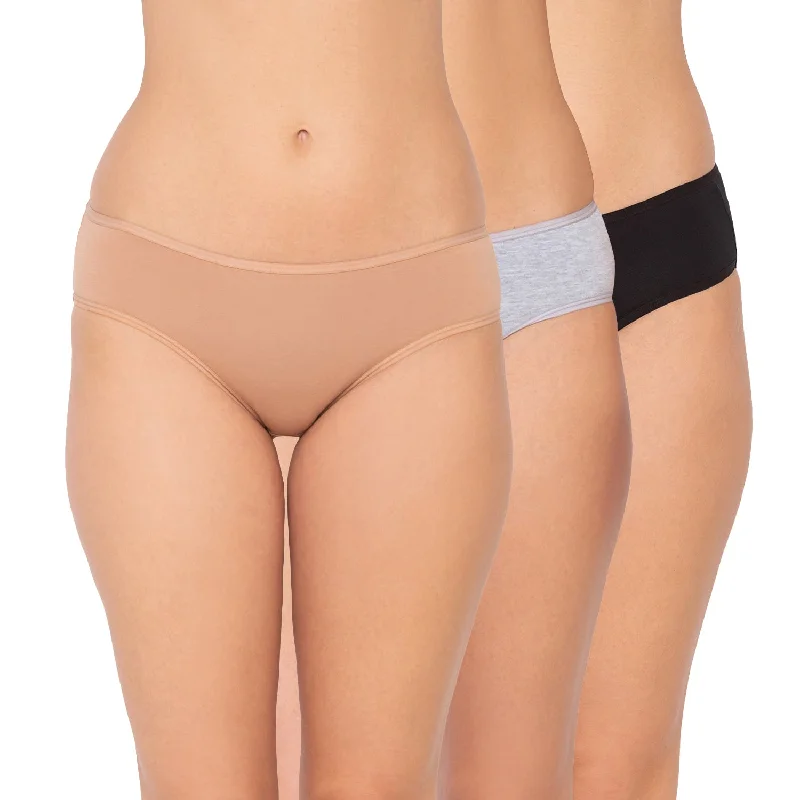 Nude | Grey | Black Candyskin Women's  Cotton Hipster Panty (Pack of 3) - CSHIN01