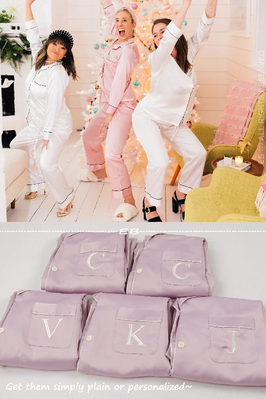 Personalized PJ Set, bridesmaid pajamas, long sleeve PJ shirt and pants, champagne custom initial PJs, bridal party PJs, monogram PJs