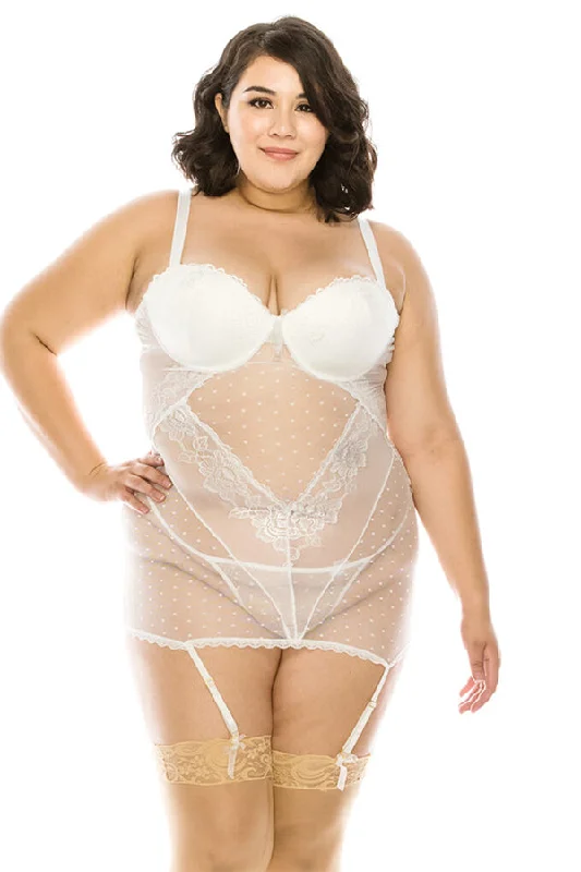 Plus Size Dot Mesh & Lace Bustier