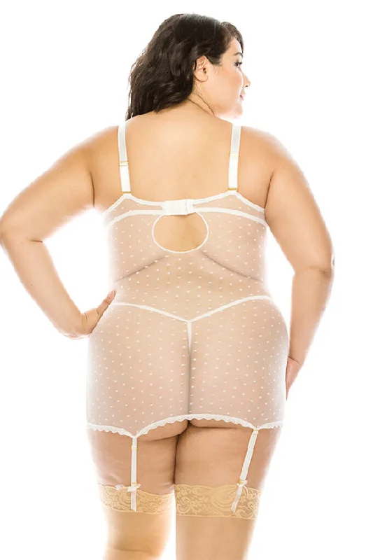 Plus Size Dot Mesh & Lace Bustier