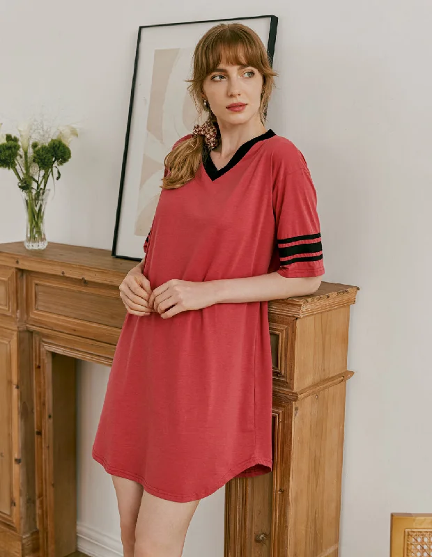 Ekouaer Stylish Contrast Color Cool Sleep Dress