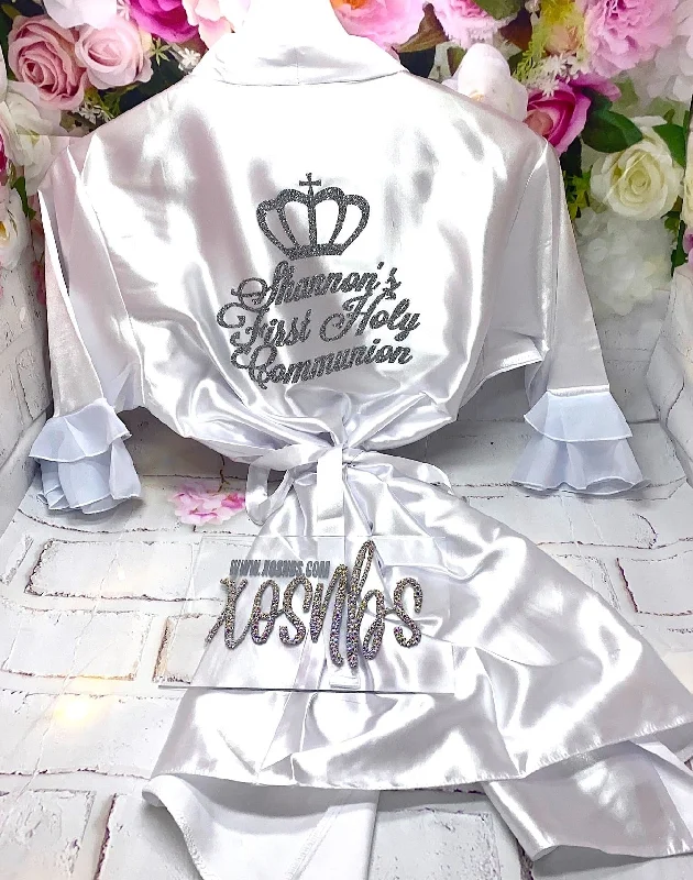 Kids | Personalised Ruffle Robe | White