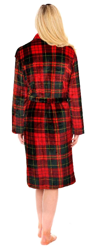 Ladies Red Checked Flannel Fleece Bathrobe