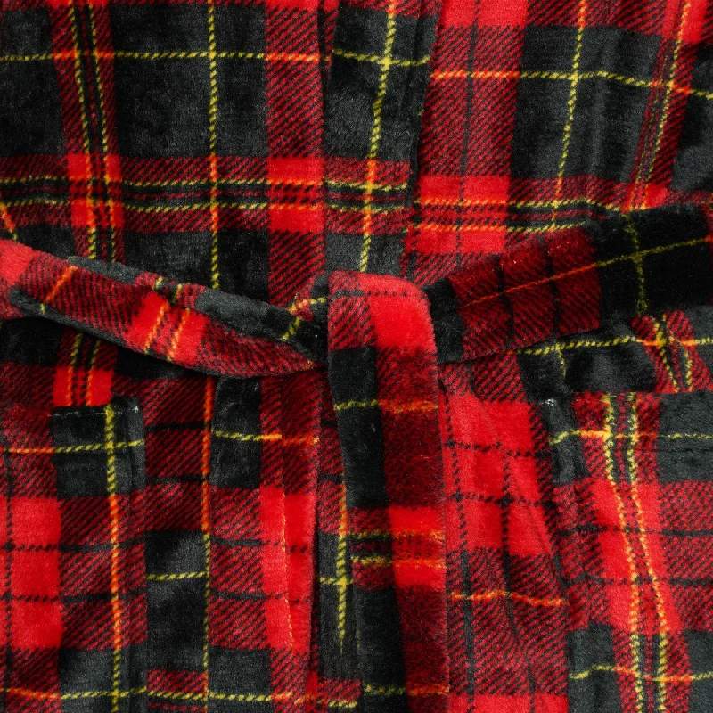 Ladies Red Checked Flannel Fleece Bathrobe