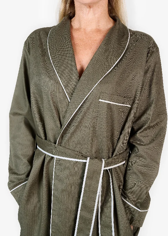 Luxury Organic Cotton Robe in Herringbone Khaki