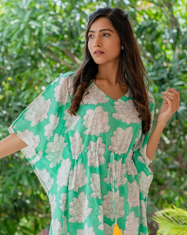 Mallika Hand Block Printed Cotton Kaftan - Full Length