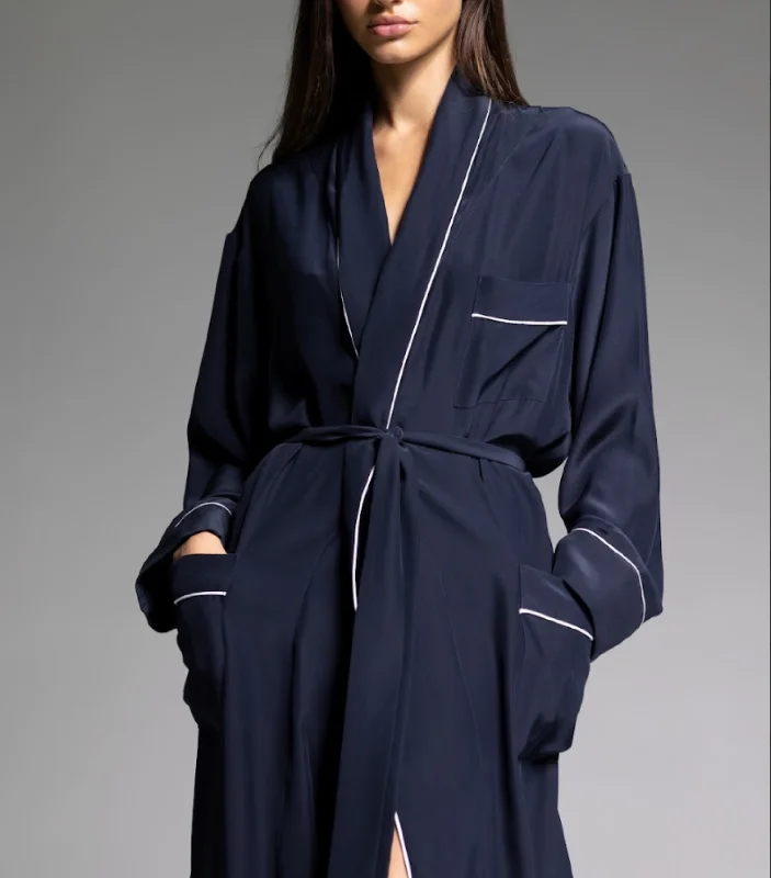 ROBE - Navy Blue with White Piping