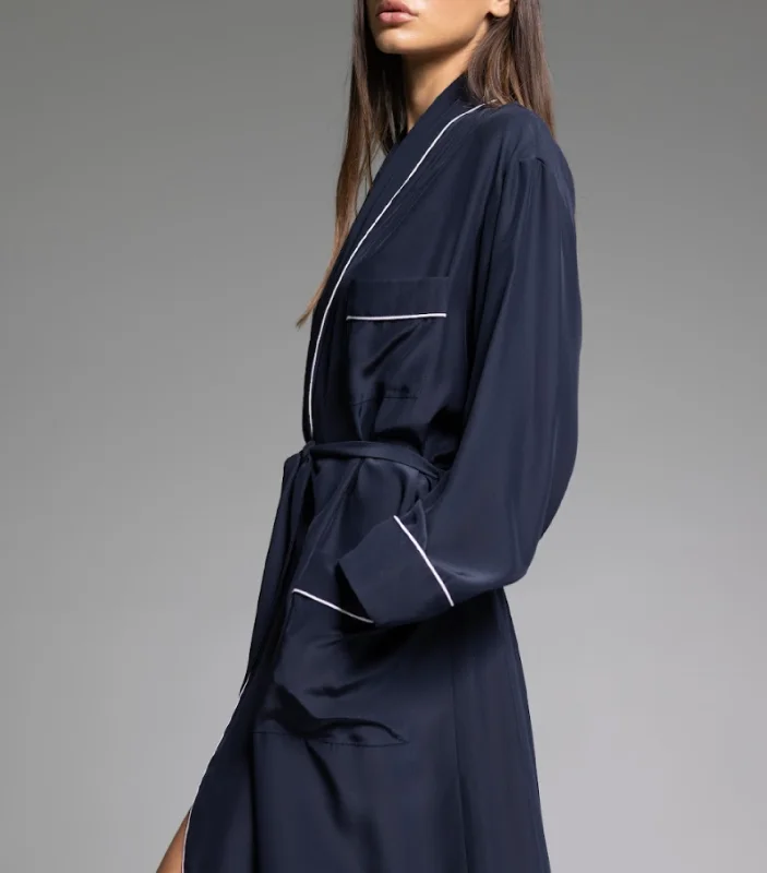 ROBE - Navy Blue with White Piping