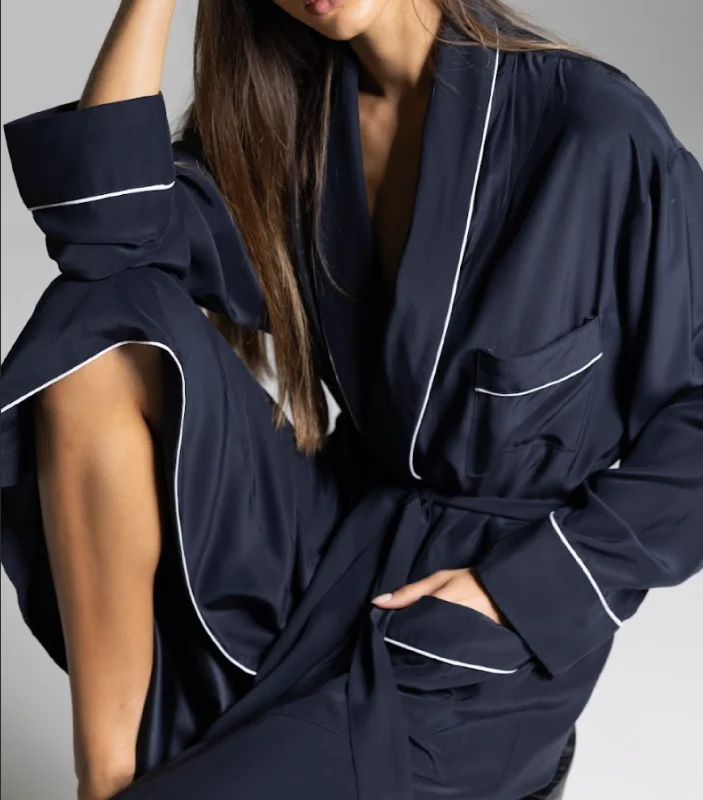 ROBE - Navy Blue with White Piping