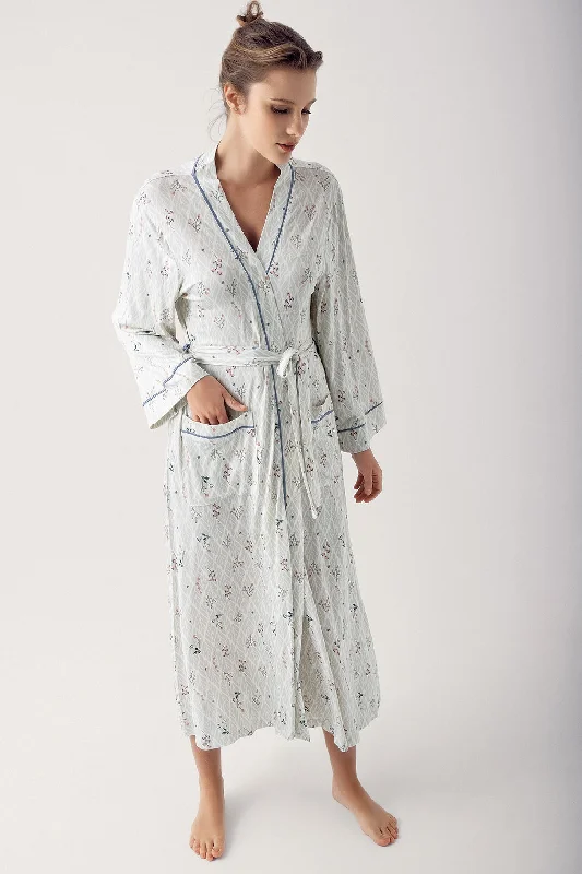 Shopymommy 14501 Patterned Maternity Robe Green