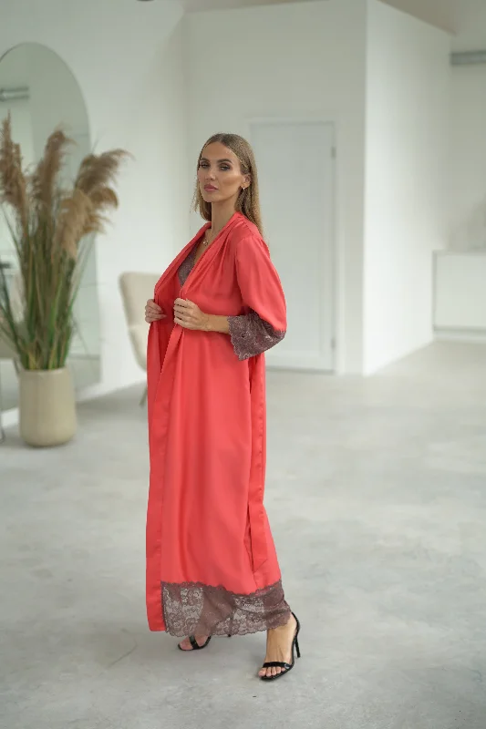 Women's long robe: RED & BROWN Long