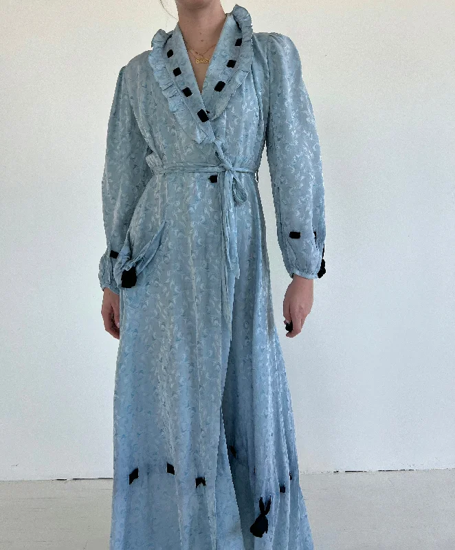 1930's Bow Embossed Blue Silk Robe