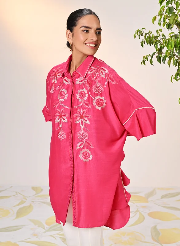 Alizeh Fuchsia Pink Embroidered Kaftan For Women