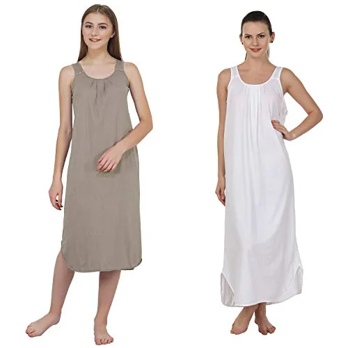 BLAZON Women's Cotton Hosiery Solid Maxi Nighty Slip (Pack of 2) Available Sizes: S, M, L, XL, 2XL, 3XL, 4XL, 5XL - Smoky Grey, White