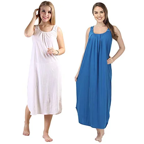 BLAZON Women's Cotton Hosiery Solid Maxi Nighty Slip (Pack of 2) Available Sizes: S, M, L, XL, 2XL, 3XL, 4XL, 5XL - Strawberry Frost, Royal Blue