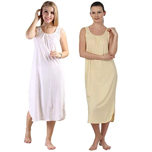 BLAZON Women's Cotton Hosiery Solid Maxi Nighty Slip (Pack of 2) Available Sizes: S, M, L, XL, 2XL, 3XL, 4XL, 5XL - Strawberry Frost, Skin