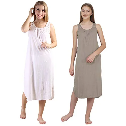 BLAZON Women's Cotton Hosiery Solid Maxi Nighty Slip (Pack of 2) Available Sizes: S, M, L, XL, 2XL, 3XL, 4XL, 5XL - Strawberry Frost, Smoky Grey