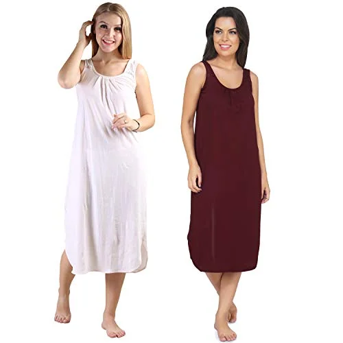 BLAZON Women's Cotton Hosiery Solid Maxi Nighty Slip (Pack of 2) Available Sizes: S, M, L, XL, 2XL, 3XL, 4XL, 5XL - Strawberry Frost, Tamarind