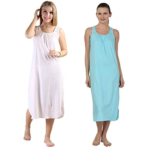 BLAZON Women's Cotton Hosiery Solid Maxi Nighty Slip (Pack of 2) Available Sizes: S, M, L, XL, 2XL, 3XL, 4XL, 5XL - Strawberry Frost, Turquoise