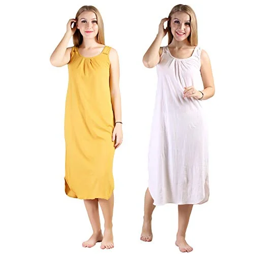 BLAZON Women's Cotton Hosiery Solid Maxi Nighty Slip (Pack of 2) Available Sizes: S, M, L, XL, 2XL, 3XL, 4XL, 5XL - Strawberry Frost, Whiskey