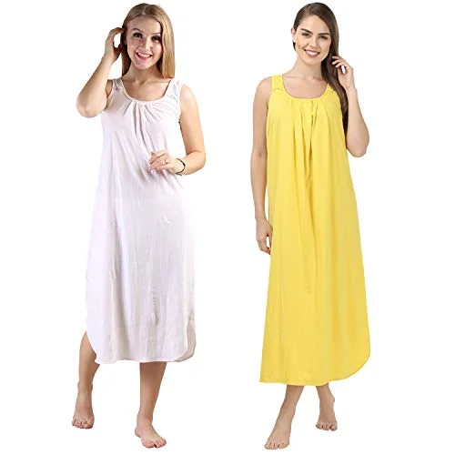 BLAZON Women's Cotton Hosiery Solid Maxi Nighty Slip (Pack of 2) Available Sizes: S, M, L, XL, 2XL, 3XL, 4XL, 5XL - Strawberry Frost, Yellow