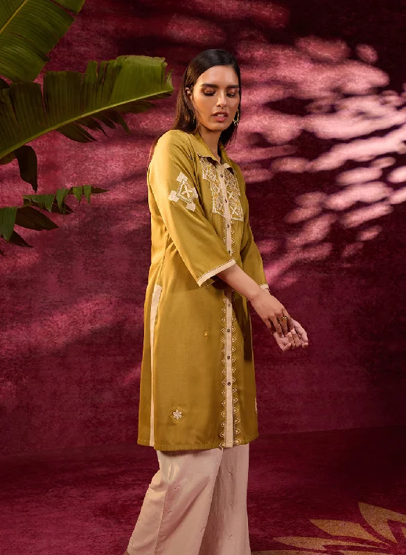 Mumtaz Chartreuse Embroidered Tunic for Women