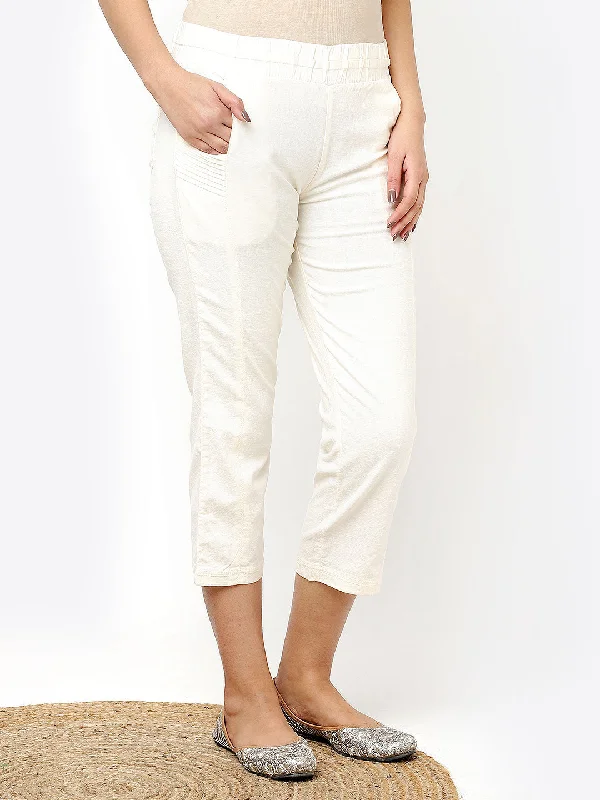 Ivory White Plain Regular Capri