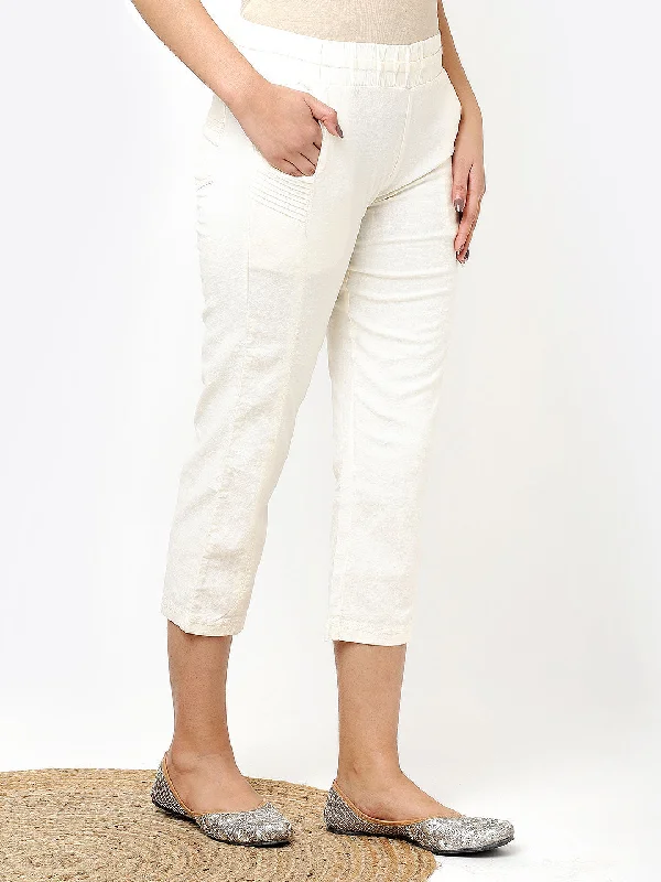 Ivory White Plain Regular Capri