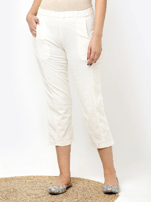 Ivory White Plain Regular Capri