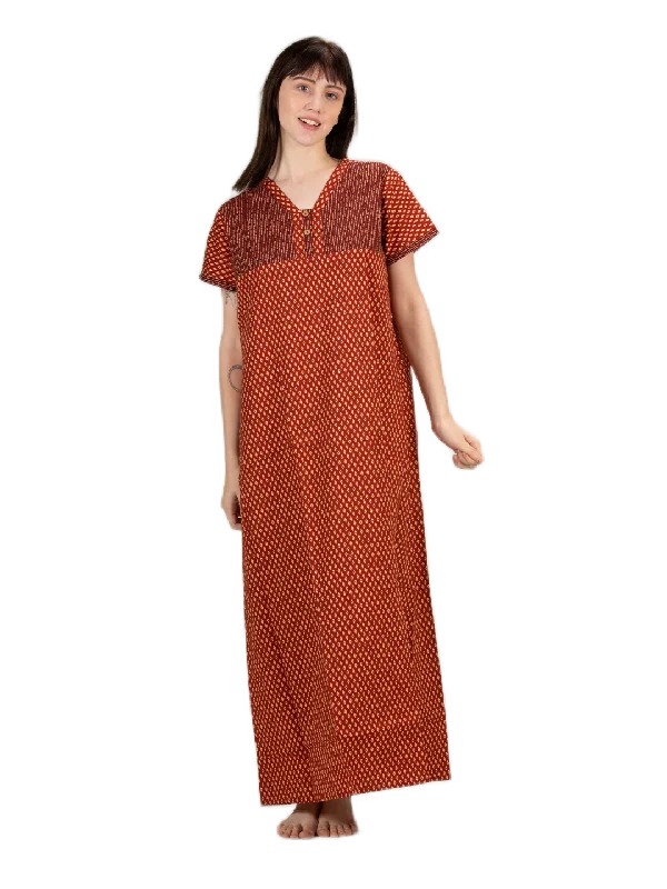 Evolove Women's 100% Cotton Printed Maxi Nighty Sleepwear Super Comfortable & Soft Cotton