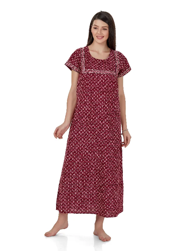 Evolove Women's 100% Cotton Printed Maxi Nighty Sleepwear Super Comfortable & Soft Cotton