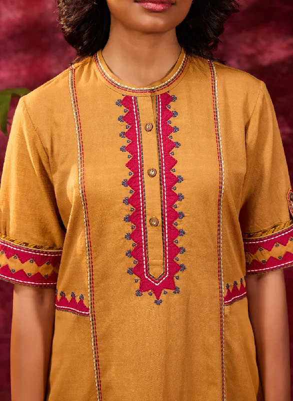 Grace Mustard Embroidered Tunic Set