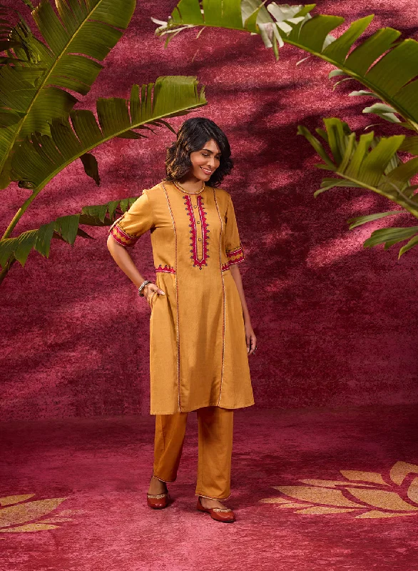 Grace Mustard Embroidered Tunic Set