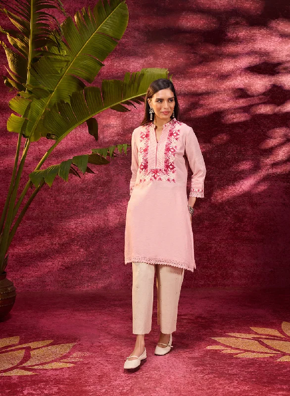 Gulbahar Light Pink Embroidered Kurta for Women