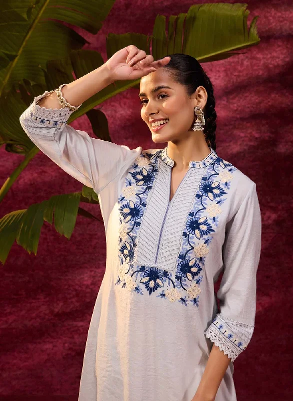 Gulbahar Powder Blue Embroidered Kurta for Women