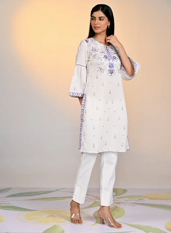 Gulshan Ivory With Blue Printed Cotton Linen Kurta For Women