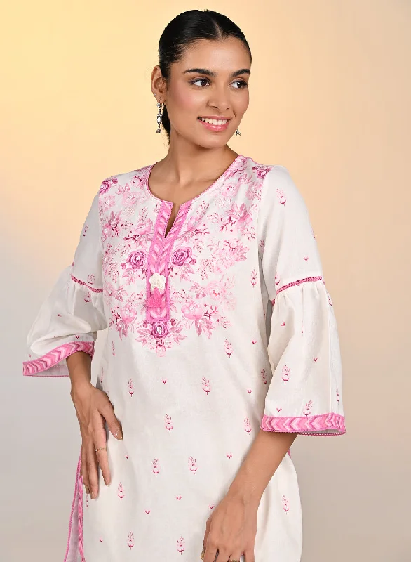 Gulshan Ivory with Fuschia Printed Cotton Linen Kurta
for Women