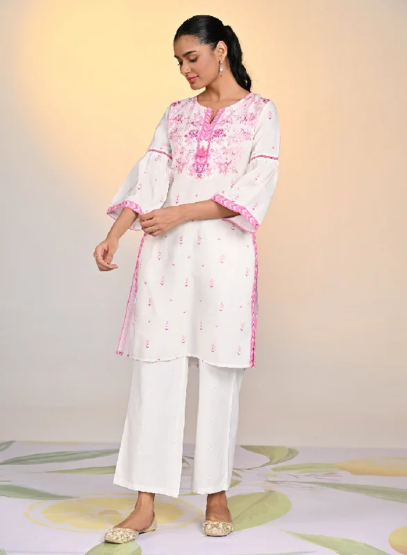 Gulshan Ivory with Fuschia Printed Cotton Linen Kurta
for Women