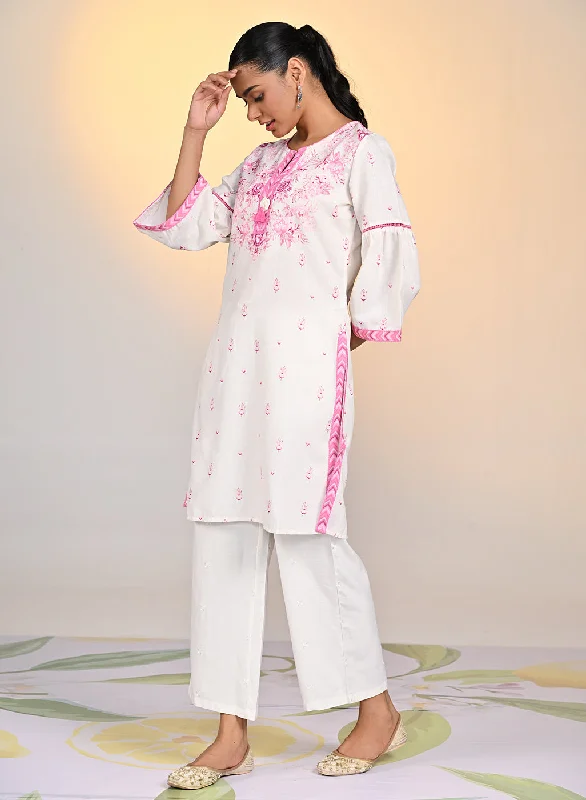 Gulshan Ivory with Fuschia Printed Cotton Linen Kurta
for Women