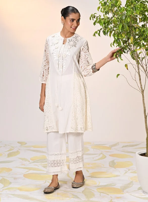 Inaara Ivory Embroidered Raschel Net Dress for
Women