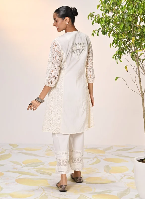 Inaara Ivory Embroidered Raschel Net Dress for
Women