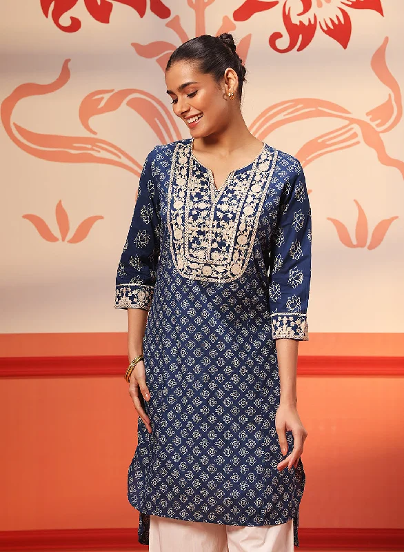 Kyra Blue Printed Cotton Designer Kurta for Women