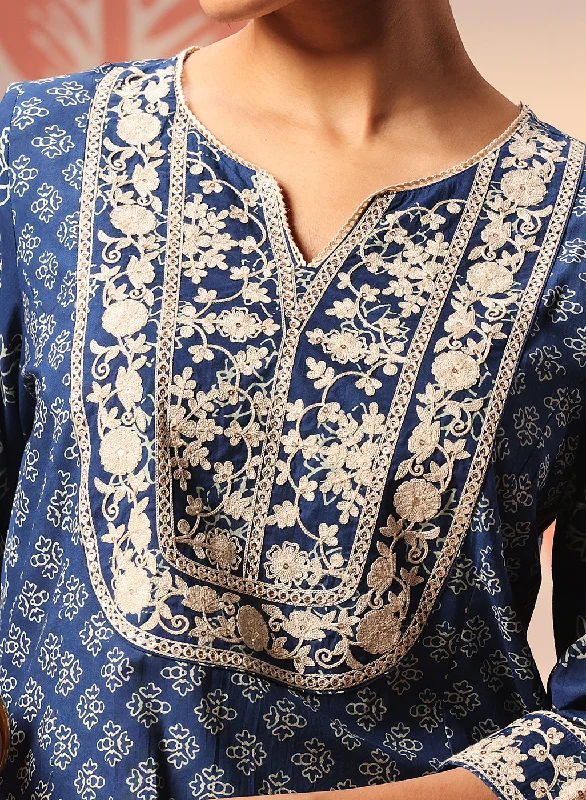 Kyra Blue Printed Cotton Designer Kurta for Women