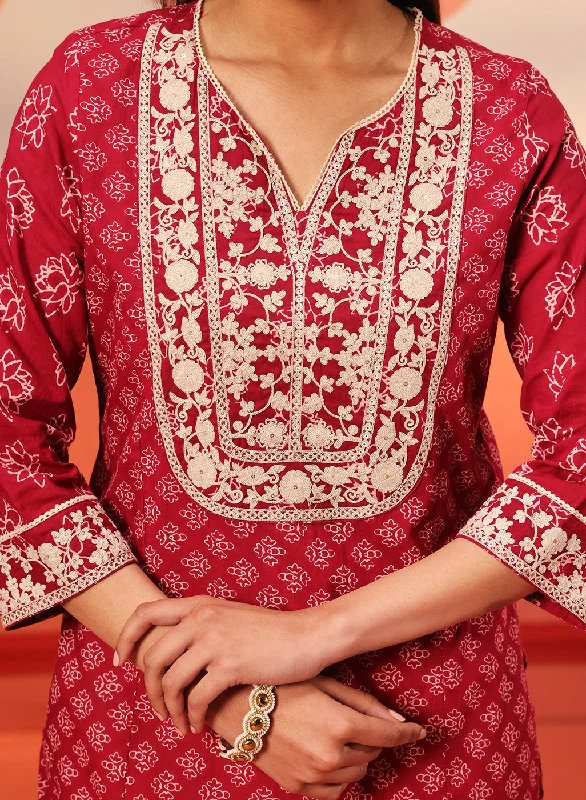 Kyra Cherry Red Printed Cotton Designer Kurta for Women